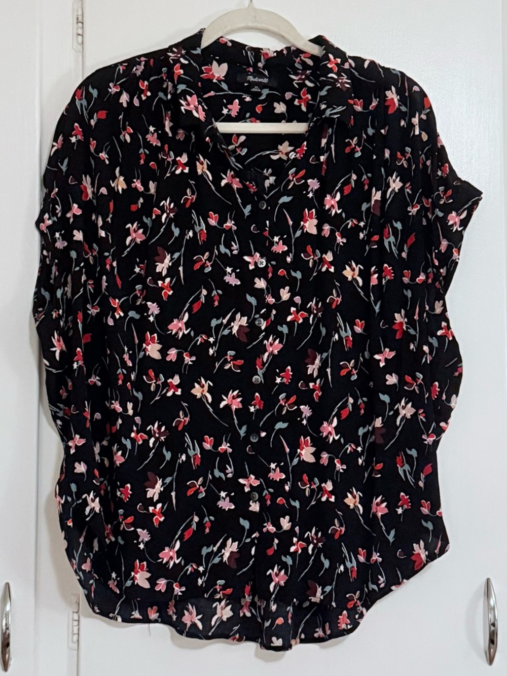 Madewell Black Floral Collared Blouse